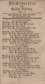 Kirchenzettel der Stadt Elbing, Nr. 2, 3 Januar 1808