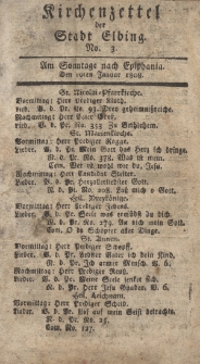 Kirchenzettel der Stadt Elbing, Nr. 3, 10 Januar 1808