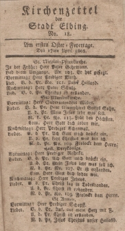 Kirchenzettel der Stadt Elbing, Nr. 18, 17 April 1808