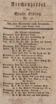 Kirchenzettel der Stadt Elbing, Nr. 37, 14 August 1808