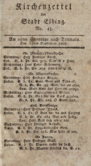 Kirchenzettel der Stadt Elbing, Nr. 43, 25 September 1808