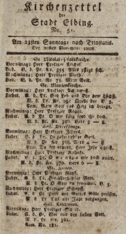Kirchenzettel der Stadt Elbing, Nr. 51, 20 November 1808
