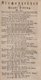 Kirchenzettel der Stadt Elbing, Nr. 39, 22 August 1824