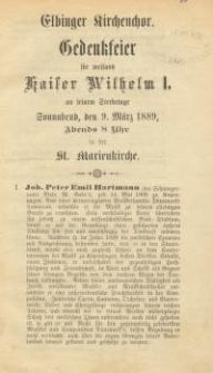 Elbinger Kirchenchor Gedenkfeier für weiland Kaiser Wilhelm I