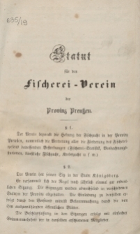 Statut für den Fischerei-Verein der Provinz Preußen