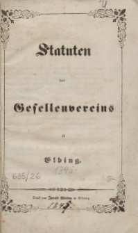 Statuten des Gesellenvereins zu Elbing
