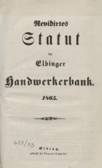 Revidirtes Statut der Elbinger Handwerkerbank