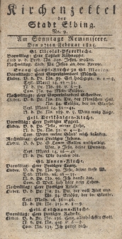 Kirchenzettel der Stadt Elbing, Nr. 9, 27 Februar 1825