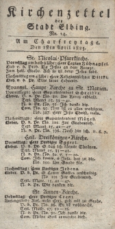 Kirchenzettel der Stadt Elbing, Nr. 14, 1 April 1825