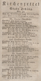 Kirchenzettel der Stadt Elbing, Nr. 40, 11 September 1825