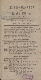Kirchenzettel der Stadt Elbing, Nr. 1, 1 Januar 1817