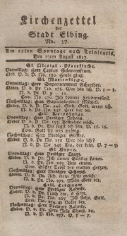 Kirchenzettel der Stadt Elbing, Nr. 37, 17 August 1817