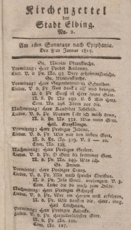 Kirchenzettel der Stadt Elbing, Nr. 2, 8 Januar 1815