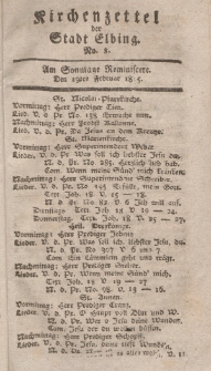 Kirchenzettel der Stadt Elbing, Nr. 8, 19 Februar 1815