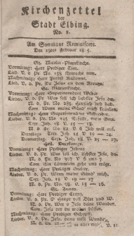 Kirchenzettel der Stadt Elbing, Nr. 8, 19 Februar 1815