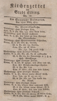 Kirchenzettel der Stadt Elbing, Nr. 12, 19 März 1815
