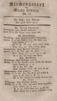Kirchenzettel der Stadt Elbing, Nr. 18, 19 April 1815