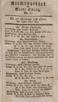 Kirchenzettel der Stadt Elbing, Nr. 19, 23 April 1815