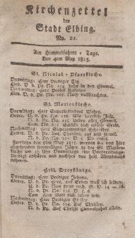 Kirchenzettel der Stadt Elbing, Nr. 21, 4 Mai 1815