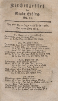 Kirchenzettel der Stadt Elbing, Nr. 29, 25 Juni 1815
