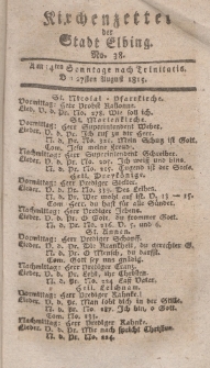 Kirchenzettel der Stadt Elbing, Nr. 38, 27 August 1815