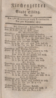 Kirchenzettel der Stadt Elbing, Nr. 39, 3 September 1815