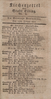 Kirchenzettel der Stadt Elbing, Nr. 8, 15 Februar 1818