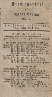 Kirchenzettel der Stadt Elbing, Nr. 21, 30 April 1818
