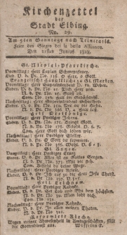 Kirchenzettel der Stadt Elbing, Nr. 29, 21 Juni 1818