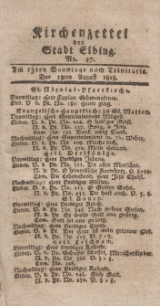 Kirchenzettel der Stadt Elbing, Nr. 37, 13 August 1818