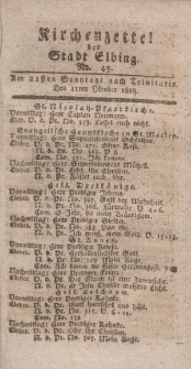 Kirchenzettel der Stadt Elbing, Nr. 45, 11 Oktober 1818