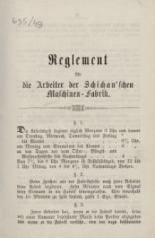 Reglement f&uuml;r die Arbeiter der Schichau'schen Maschinen-Fabrik
