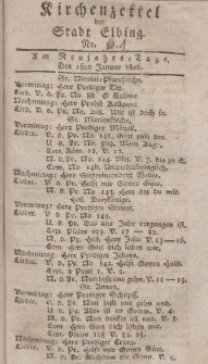 Kirchenzettel der Stadt Elbing, Nr. 1, 1 Januar 1816