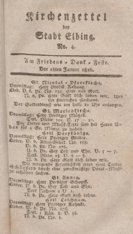Kirchenzettel der Stadt Elbing, Nr. 4, 18 Januar 1816