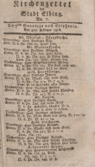 Kirchenzettel der Stadt Elbing, Nr. 7, 4 Februar 1816