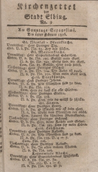 Kirchenzettel der Stadt Elbing, Nr. 9, 18 Februar 1816