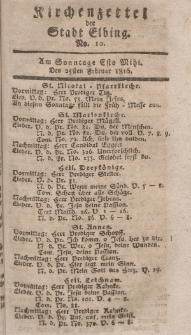 Kirchenzettel der Stadt Elbing, Nr. 10, 25 Februar 1816