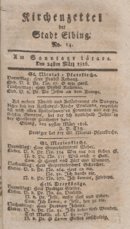 Kirchenzettel der Stadt Elbing, Nr. 14, 24 März 1816