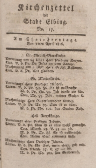 Kirchenzettel der Stadt Elbing, Nr. 17, 12 April 1816