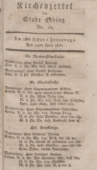 Kirchenzettel der Stadt Elbing, Nr. 18, 14 April 1816