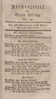 Kirchenzettel der Stadt Elbing, Nr. 19, 21 April 1816