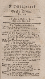 Kirchenzettel der Stadt Elbing, Nr. 25, 23 Mai 1816