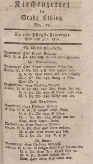 Kirchenzettel der Stadt Elbing, Nr. 27, 2 Juni 1816