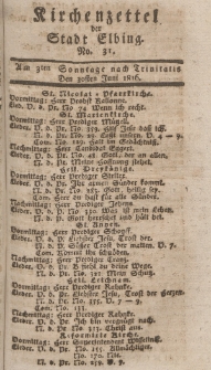 Kirchenzettel der Stadt Elbing, Nr. 31, 30 Juni 1816