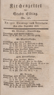Kirchenzettel der Stadt Elbing, Nr. 41, 8 September 1816