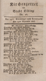 Kirchenzettel der Stadt Elbing, Nr. 42, 15 September 1816