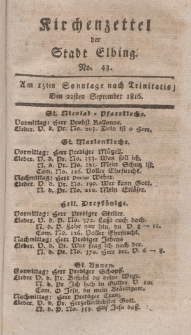 Kirchenzettel der Stadt Elbing, Nr. 43, 22 September 1816