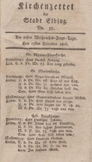 Kirchenzettel der Stadt Elbing, Nr. 57, 25 Dezember 1816