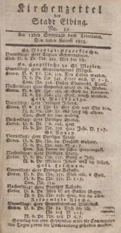 Kirchenzettel der Stadt Elbing, Nr. 39, 29 August 1819
