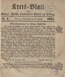 Kreis-Blatt des Königlich Preußischen Landraths-Amtes zu Elbing, Nr. 1 Sonnabend 5 Januar 1861
